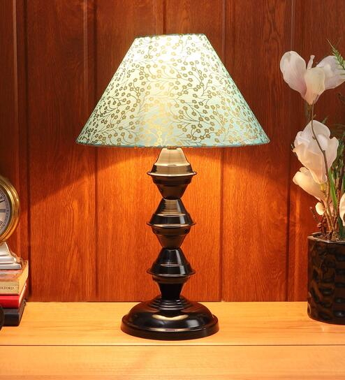 Green Shade Table Lamp With Black Base by Foziq