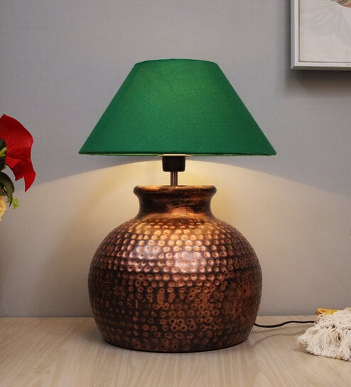 Green Shade Table Lamp With Metal Base