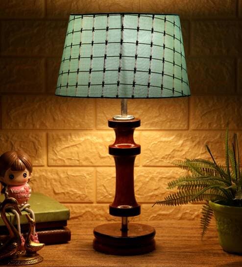 Verona Green Fabric Shade Night Lamp With Wood Base By BrightDaisy
