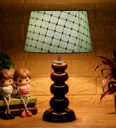 Smokey Green Fabric Shade Night Lamp With Wood Base By BrightDaisy
