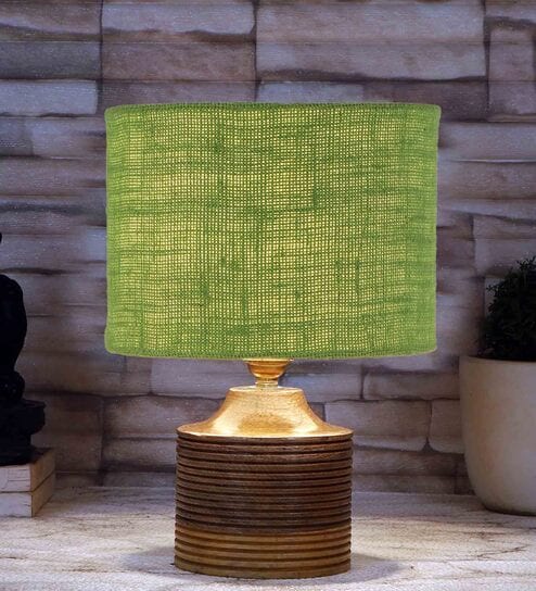 Green Shade Table Lamp With Wood Base By New Era