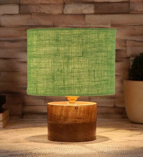 Green Shade Table Lamp With Wood Base By New Era
