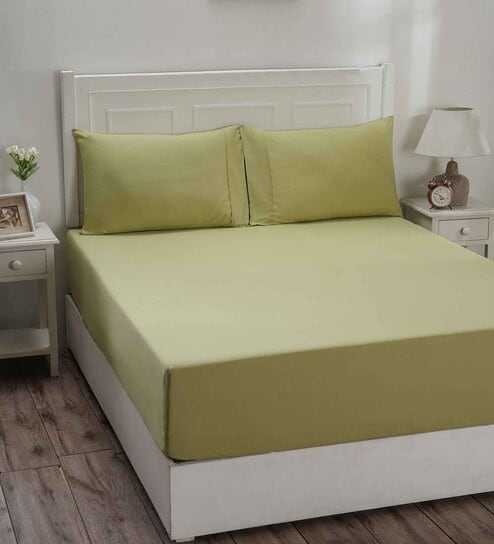 Green Solid 144 TC 100% Cotton Single Bedsheet with 1 Pillow Cover