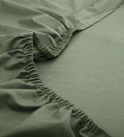 Green Solid 200 TC Cotton Double Bed Fitted Sheet with 2 Pillow Case 24 Collection