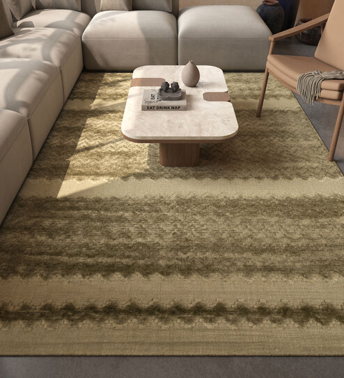 Green Solid Bamboo Silk 6 ft X 9 ft Hand Woven Carpet