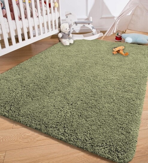 Green Solid Microfiber 3 X 5 Feet Tufted Carpet