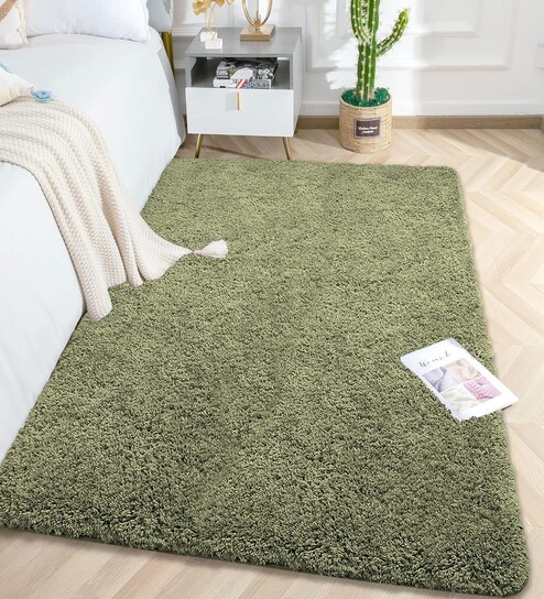 luxe home international Green Solid Microfiber 4 X 6 Feet Tufted Carpet-picture-19