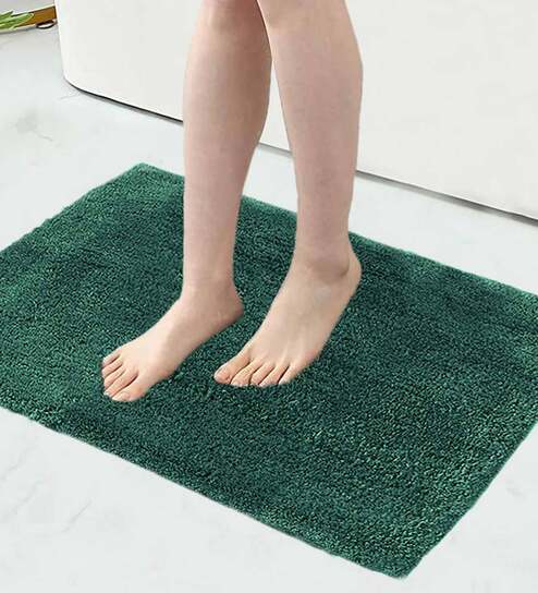 Green Solid Microfibre 24x16 Inches AntiSkid Bath Mat by Luxe Home International