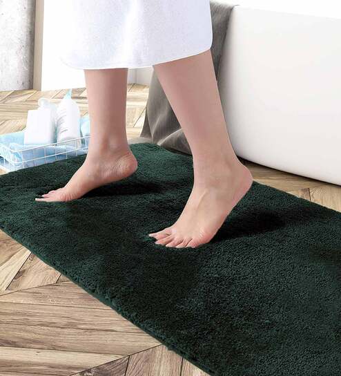 Green Solid Microfibre 36x24 Inches AntiSkid Bath Mat by Luxe Home International