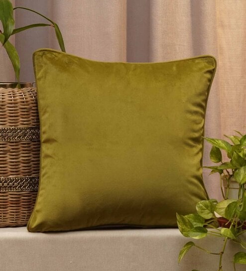Green Solid Velvet 16 x 16 Inches Cushion Cover by Zeba