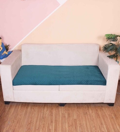 Green Solid Velvet 3 Seater Quilted Sofa Cover (Protector)