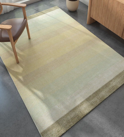 Green Solid Wool and Viscose 6 ft X 9 ft Hand Woven Carpet