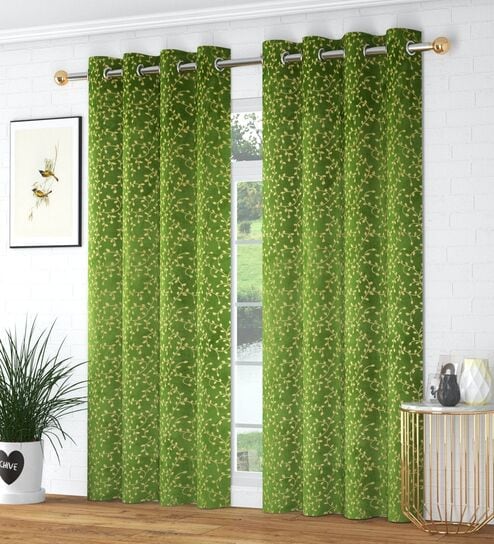 Green Velvet Floral 5 Foot Ring Top Window Curtain