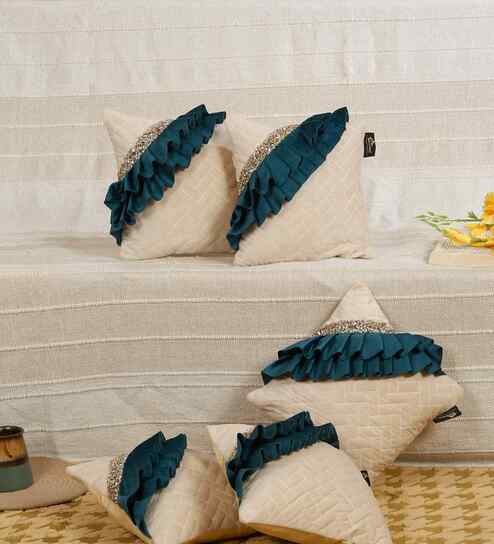 Green Velvet Geometric 12X12 Inches Cushion Covers (Pack of 5)