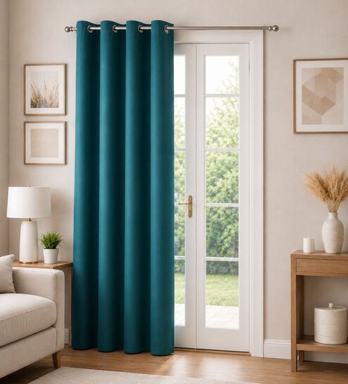 Green Velvet Solid 7 Feet Blackout Door Curtain