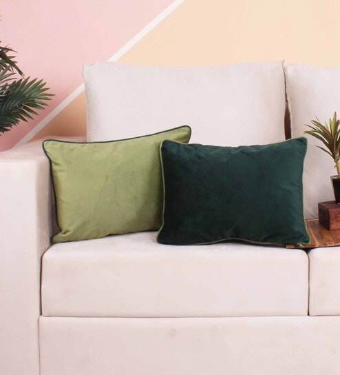 Green Velvet Solids 18x12 inches Cushion Covers (Pack of 2)