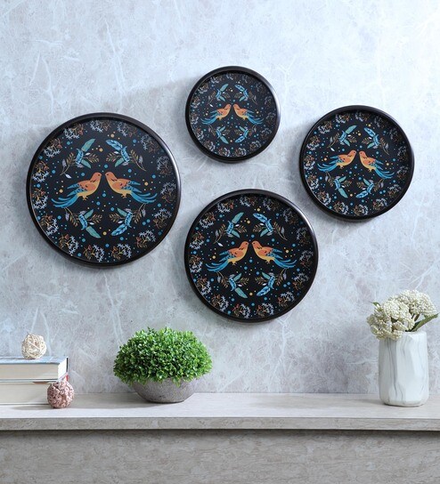Buy Green Wood Decorative Wall Plate Set Of 4 By Crayton Online