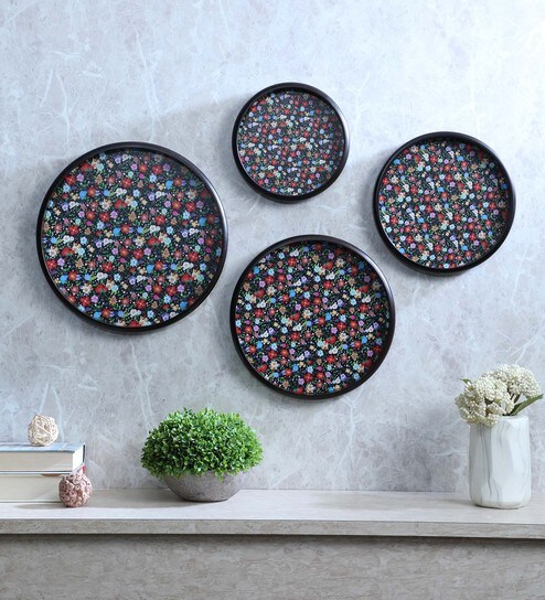 Buy Green Wood Decorative Wall Plate Set Of 4 By Crayton Online
