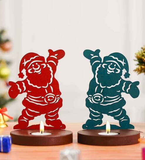 Green Wood Tea Light Candle Holder (Set of 2)