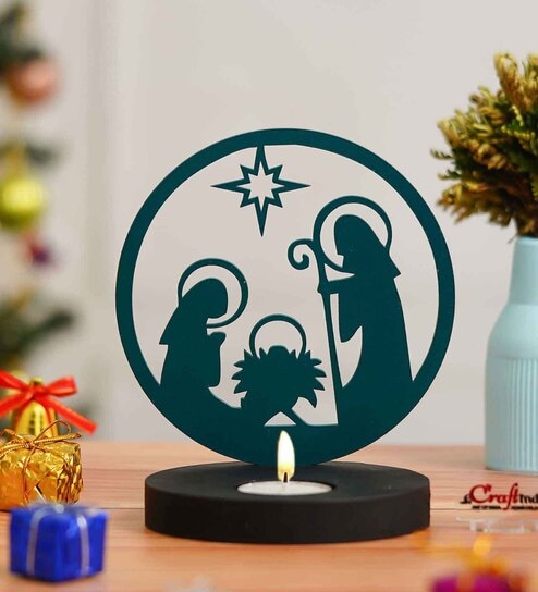 Green Wood Tea Light Candle Holder