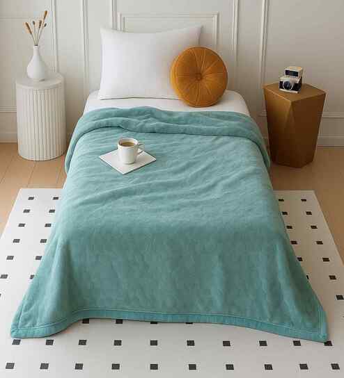 Green Wool Plain 330 GSM Single Bed woolen blanket