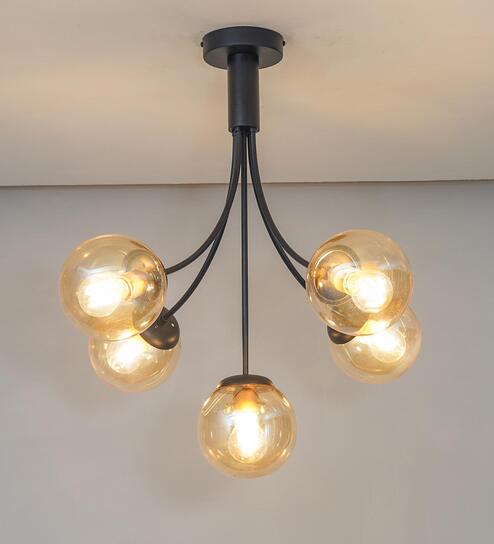 Greenwich Metal & Glass 5-Arm Chandelier (Black & Amber)