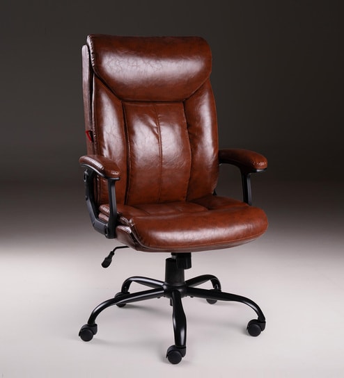 Gregory High Back Leatherette Executive Chair In Brown Finish