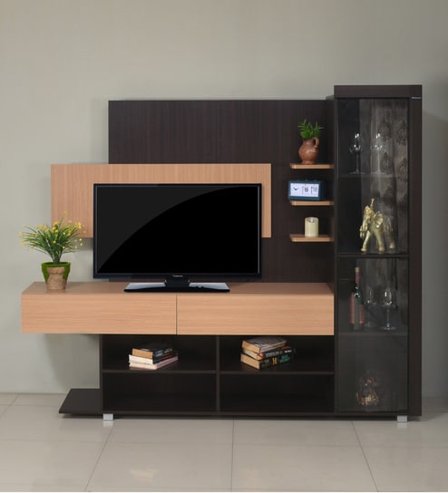 Buy Greta Wall TV Unit in Teak Zebra Colour by Nilkamal ...