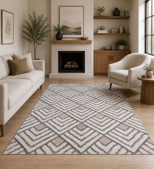 sapana carpet-mats Grey & Ivory Geometric Freize 5 x 7 Feet Machine -Made Carpet-picture-24