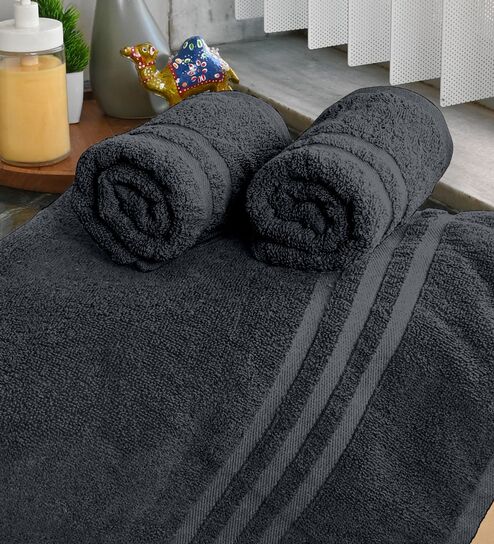 Grey Cotton Solid 550 GSM 3 Pcs Towels Set