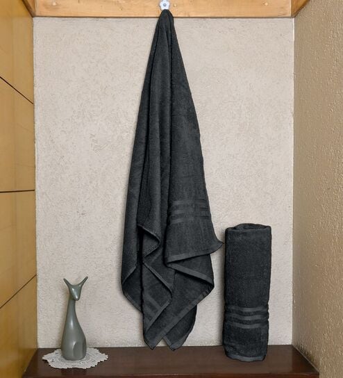Grey Cotton Solid 550 GSM 2 Pcs Bath Towels