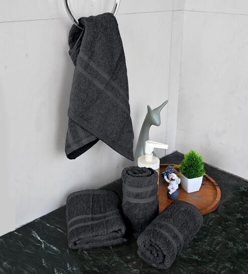 Grey Cotton Solid 550 GSM 4 Pcs Hand Towels