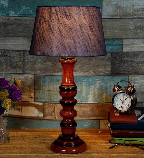 Mabel Grey Fabric Shade Night Lamp With Wood Base By BrightDaisy