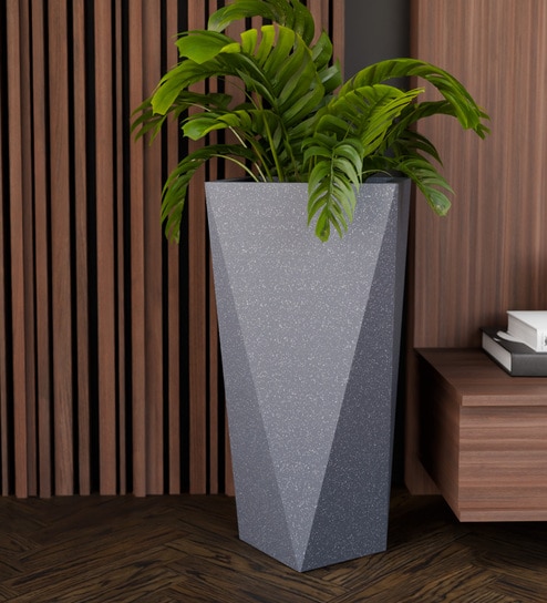 Grey Square Shaped Gey Polymer Floor Planter