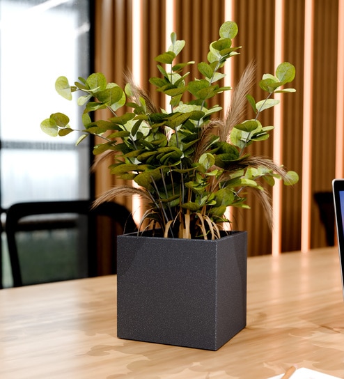 Grey Square Shaped Polymer Floor Planter