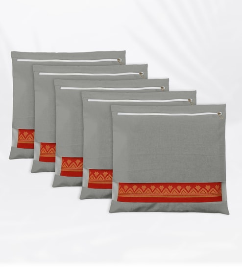 Grey 10 Pcs Cotton Saree Clothes Bags With Zip Closure