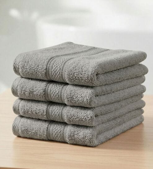 Grey 100% Cotton 600 Gsm Face Towel 4 Pc