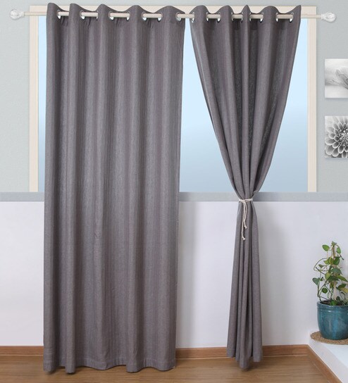 Buy Grey 100 Cotton 84x58 Inches Door Curtain By Marigold Online
