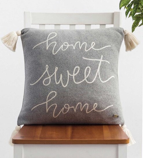 Grey Quoted Cotton 18 x 18 Inches Cushion Cover by Pluchi