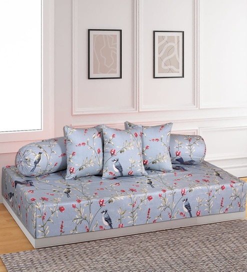 Grey 144 TC Cotton 6 Piece Diwan Set
