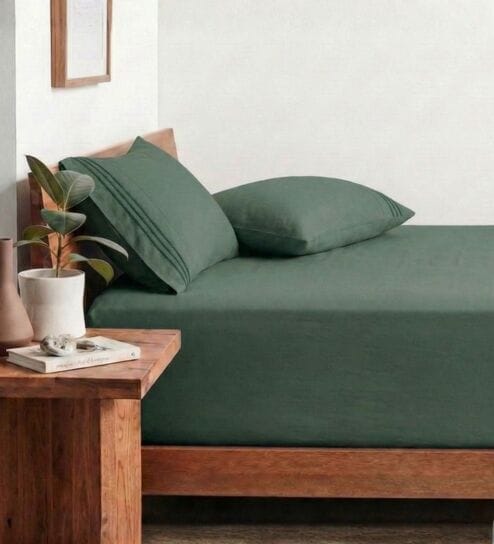 Grey 210 TC Cotton King Size Bedsheet with 2 Embroidered Pillow Covers