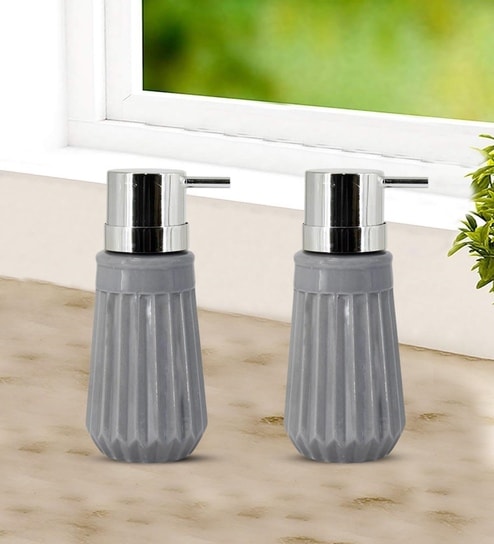 Grey 300 ml Ceramic Liquid Soap Dispenser (Set of 2) 