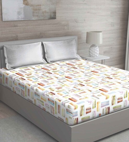 Grey Abstract 144 TC Cotton Queen Sized Bed Sheets with 2 Pillow Covers by GM Fabrics