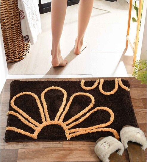 Grey Abstract Microfiber 24x16 Inches Anti Skid Bath Mat