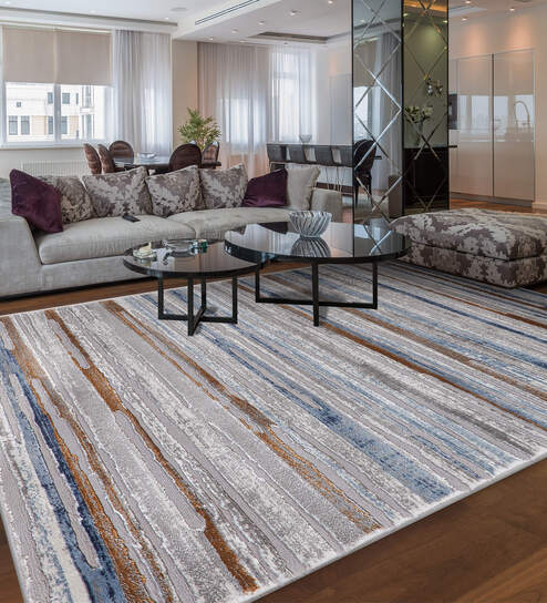 Grey Abstract Polyester 5 ft X 7 ft Machine Made Carpet by Sapana Carpet-Mats