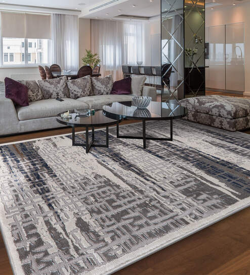 Grey Abstract Polyester 6 ft x 9 ft Machine Made Carpet
