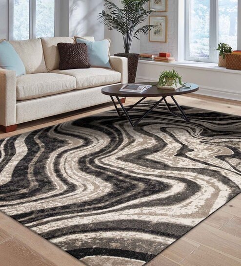 Grey Abstract Polypropylene 3 ft x 5 ft Machine Made Carpet