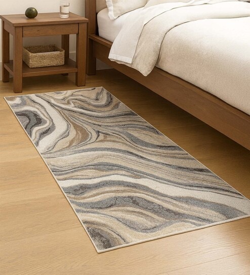 Grey Abstract Polypropylene 5 ft x 2.5 ft Machine Made Runner