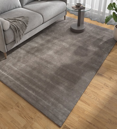 Grey Abstract Viscose 4 ft X 6 ft Hand Tufted Rectangle Carpet