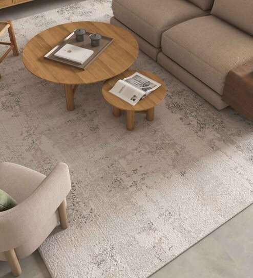 Grey Abstract Viscose 4 ft X 6 ft Machine Made Carpet